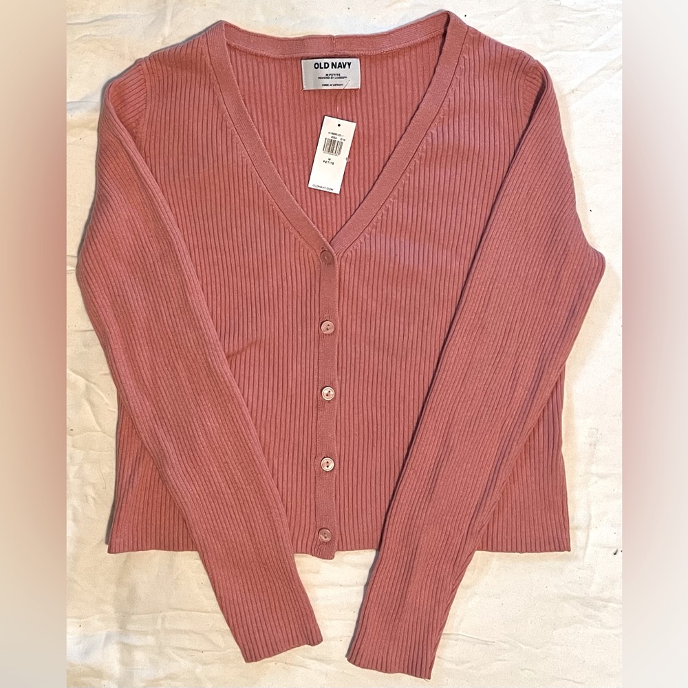 Ok Navy Cotton Ribbed Cardigan Pink Medium Petite Brand new with Tags